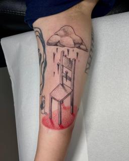Illustrative cloud and chair tattoo by @insomnia_zls