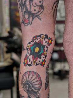Traditional geometric star tattoo by @fitz.ttt