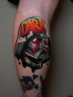 New school darth vader graffiti tattoo by @dimos_thrash_tattoo