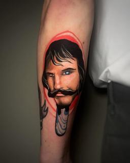 Surrealism surreal portrait tattoo by @dimos_thrash_tattoo