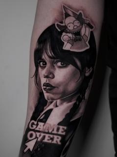Realism character portrait tattoo by @donnafarahtattoo