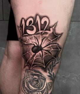 Blackwork spider web tattoo by @_drag.tats