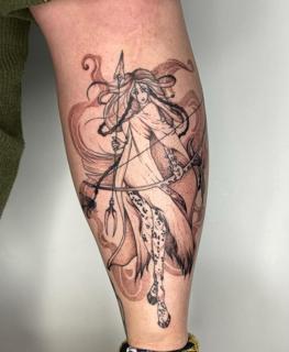 Fine line mythical archer tattoo by @electrabuzz._