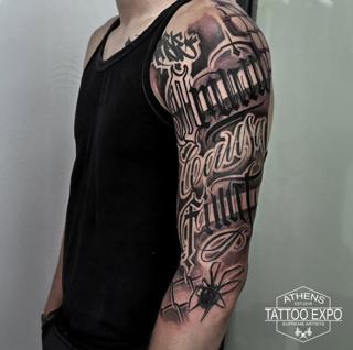 Lettering lettering sleeve tattoo by @eliotdivision