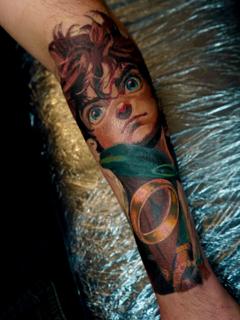 Realism frodo portrait tattoo by @elishawickedink