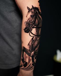 Realism armored horse tattoo by @ellietaylor.tattoos