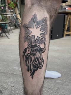 Blackwork bull and star tattoo by @elliottlane