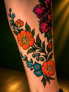 Traditional colorful flowers tattoo by @eireink