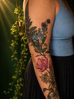 Realism floral arrangement tattoo by @eireink