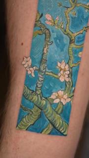 Fine art replication almond blossoms tattoo by @estertarabal