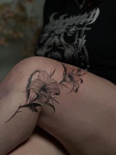 Fine line floral design tattoo by @rotten_soull