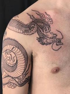 Japanese dragon tattoo by @evi.sv