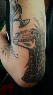 Illustrative blackwork antlered horse skull tattoo by @fkry_tattoo