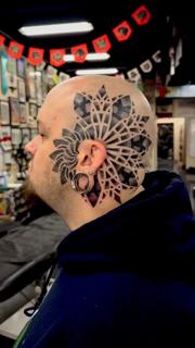Blackwork geometric geometric mandala tattoo by @deadstuffanddots