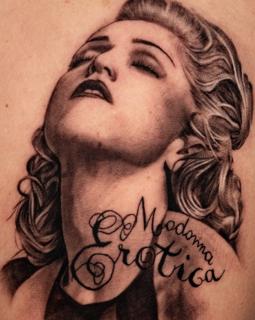 Realism portrait with text tattoo by @giaroseroart