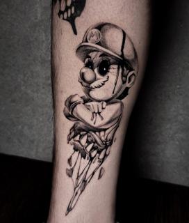 Illustrative melting character tattoo by @luvnroll