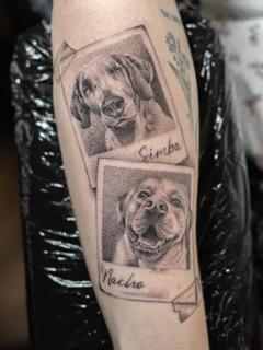 Realism dog portraits tattoo by @griff.tattoo