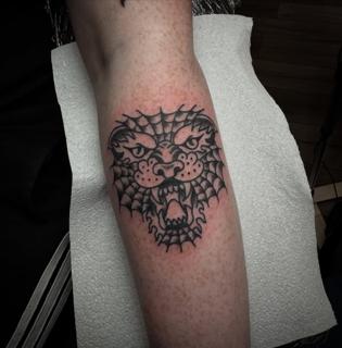 Traditional spiderweb tiger tattoo by @hanb.tattoo