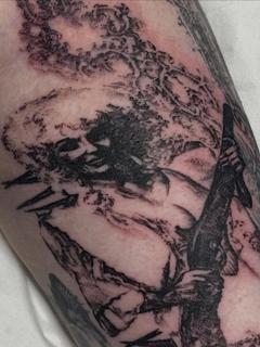 Blackwork dark sorceress tattoo by @vohmitatt_