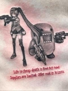 Anime armed anime domo tattoo by @vohmitatt_