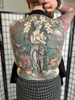 Realism garden statue tattoo by @helenbrowntattoo13