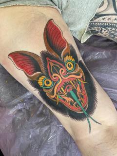 Traditional demonic bat tattoo by @helenbrowntattoo13