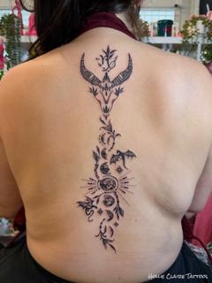 Dotwork lunar dragon tattoo by @hollieclairetattoos
