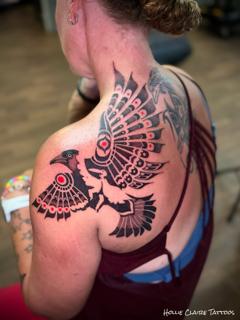 Tribal tribal bird tattoo by @hollieclairetattoos