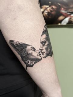 Realism butterfly faces tattoo by @60needle