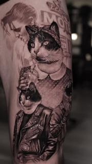 Realism cat characters tattoo by @inalbersekov