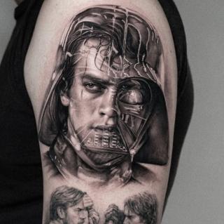 Realism half darth vader tattoo by @inalbersekov