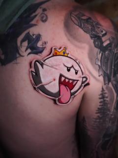 Illustrative king boo character tattoo by @jakebarneyfromstatefarm