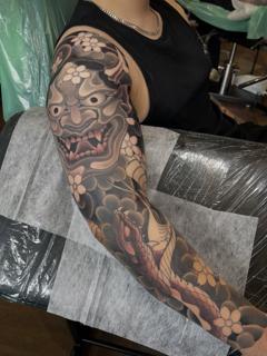 Japanese japanese mask tattoo by @jamesbulltattoo