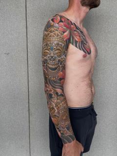 Japanese ornate skull tattoo by @jamesbulltattoo