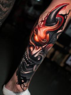 Realism demonic mask tattoo by @jfrandall_tattoos