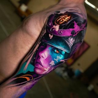 Realism cyberpunk warrior tattoo by @jfrandall_tattoos