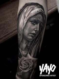 Realism crying madonna tattoo by @jamiegibbonstattoo