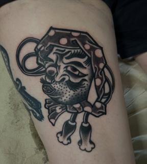 Traditional clown face tattoo by @jamiegreavestattooer