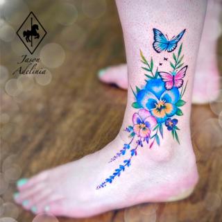 Color realism butterfly flowers tattoo by @jason_adelinia