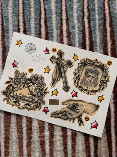 Traditional religious symbols tattoo by @flashntatz