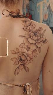 Illustrative peony flowers tattoo by @jimi.james.tattoos