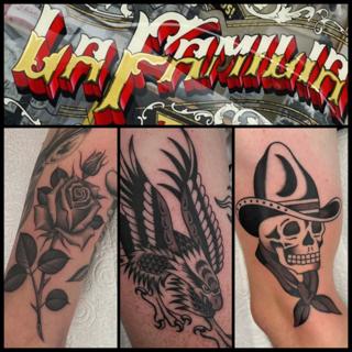 Traditional cowboy skull tattoo by @joegarey_tattoo
