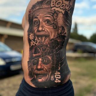 Realism einstein portrait tattoo by @johndarktattoo_