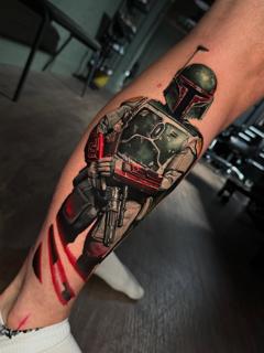 Realism bounty hunter tattoo by @jonarton