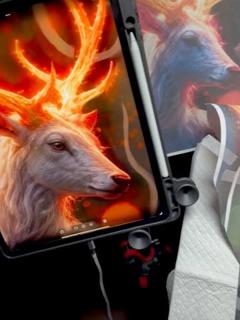 Realism fiery stag tattoo by @jonarton