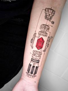 Linework mechanical crystal tattoo by @joseffadel