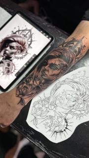 Dark realism gothic woman floral tattoo by @j_c_tattoos