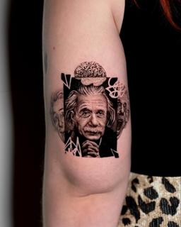 Realism einstein portrait tattoo by @kallia_tatts