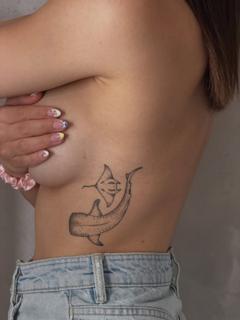 Fine line shark and stingray tattoo by @kat_blink_tattoo