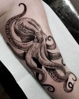 Blackwork octopus tattoo by @kellzmorgantattoos